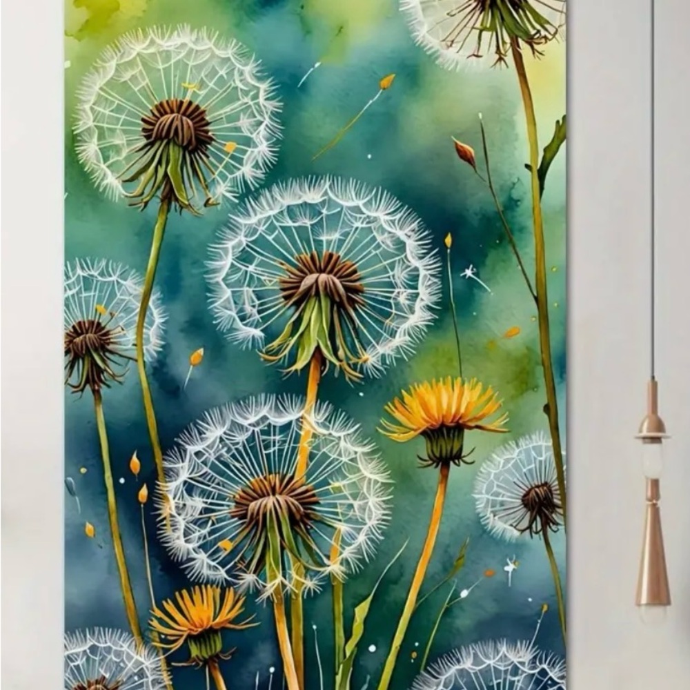 Teal and Yellow Dandelion Botanical Art Print - Unbranded